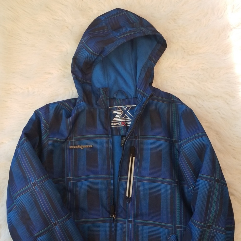 Boys Zero Xposur Blue Plaid Coat Size L 14-16